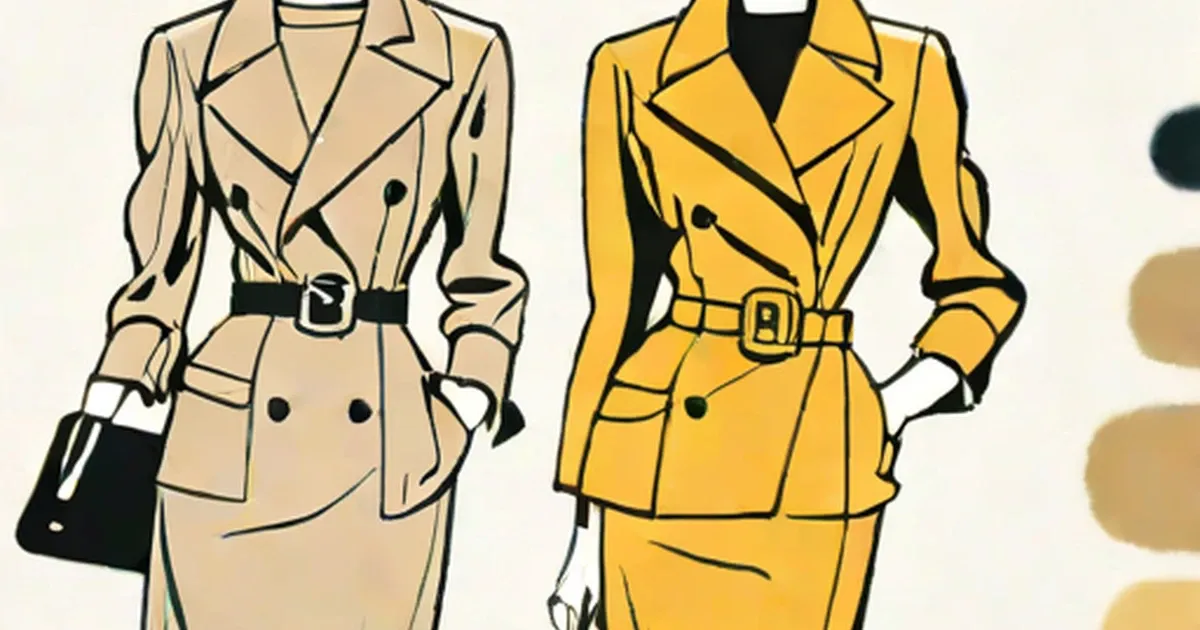 Two women in tailored blazers with belted waists styled in 1950s fashion