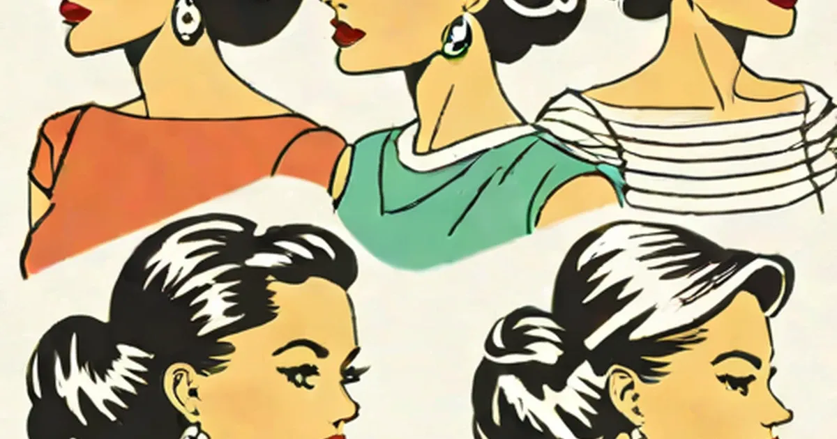Illustrated women wearing classic 1950s curled and waved hairstyles