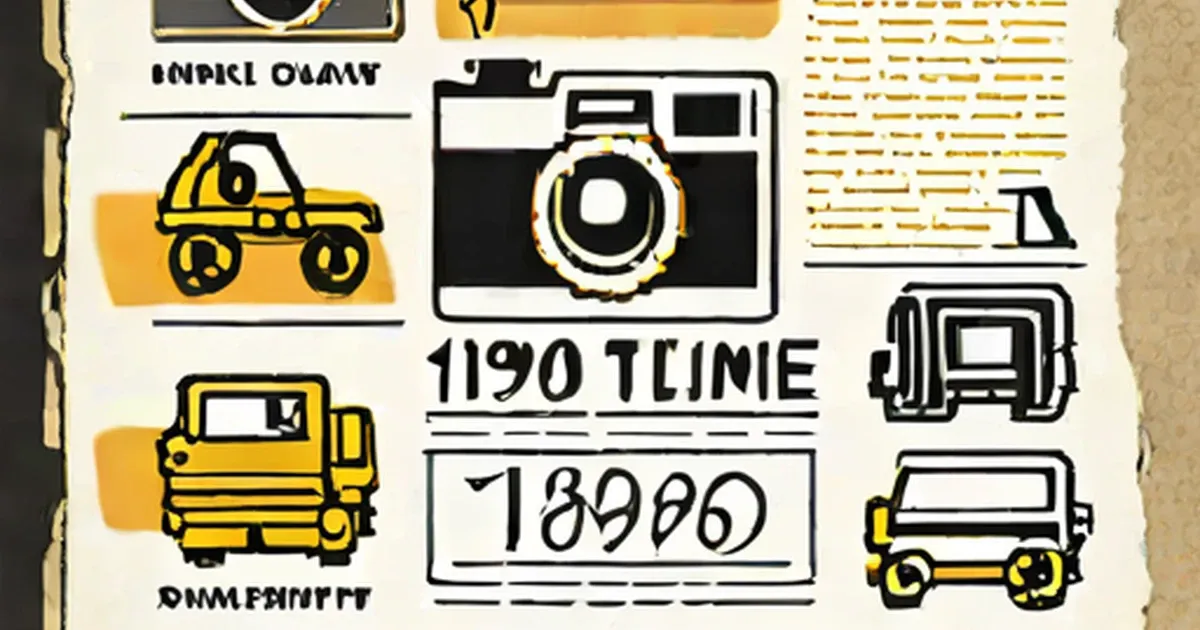Retro infographic with vintage cars, truck and camera on a 1980s timeline layout