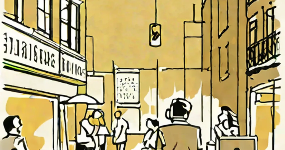 Illustration of pedestrians on a sweltering city street beneath a blazing yellow sky