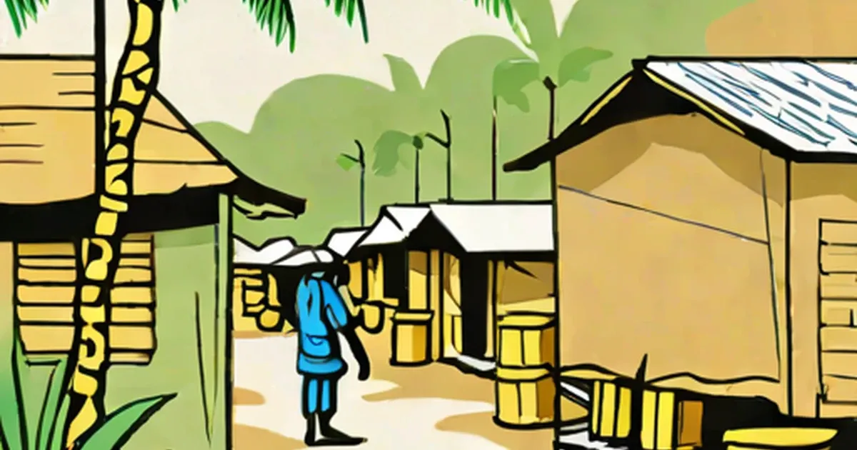 Mining village in the Congo with extraction infrastructure and residential buildings