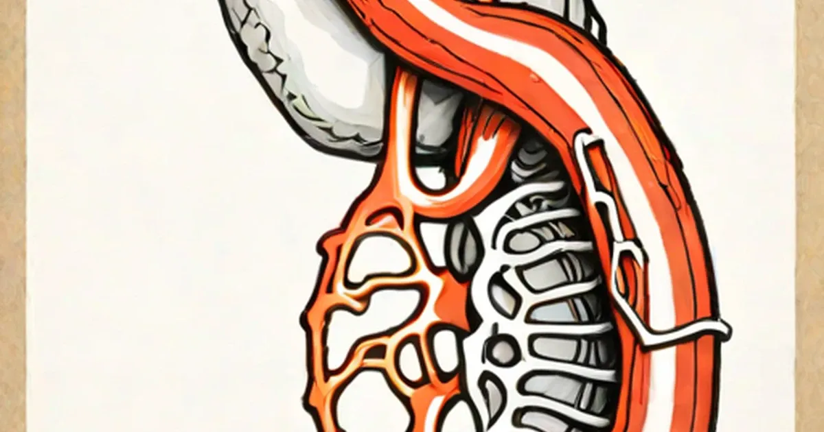 Medical illustration of the abdominal aorta and surrounding anatomy in red and gray