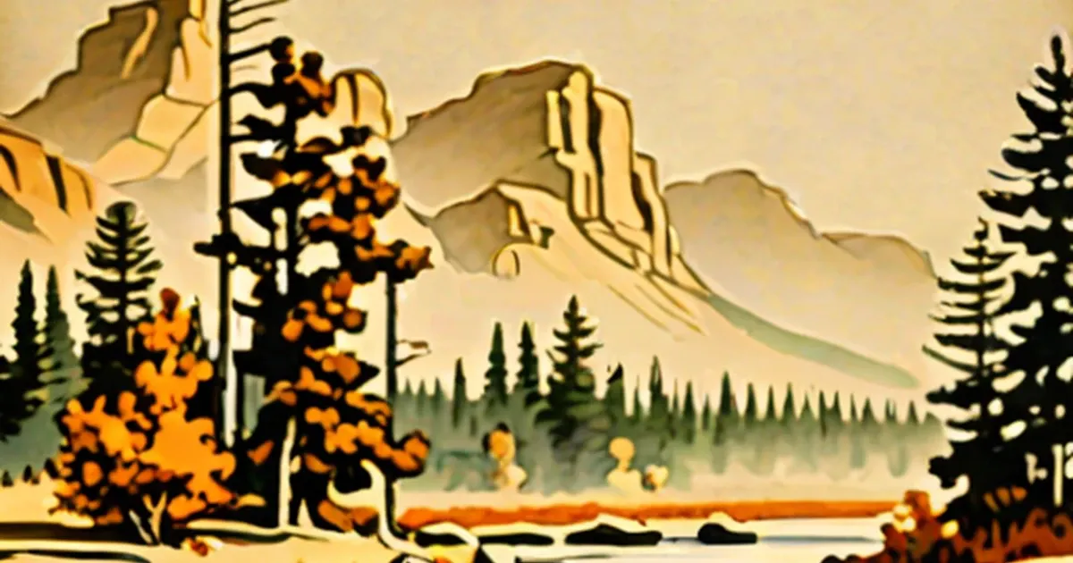 Mountain landscape with golden aspens, evergreen forest, and alpine lake