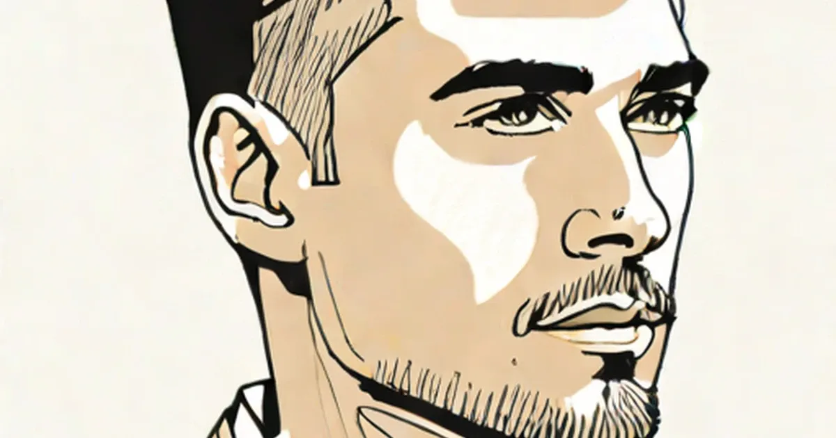 Bearded man with sharp features illustrated in minimalist line art