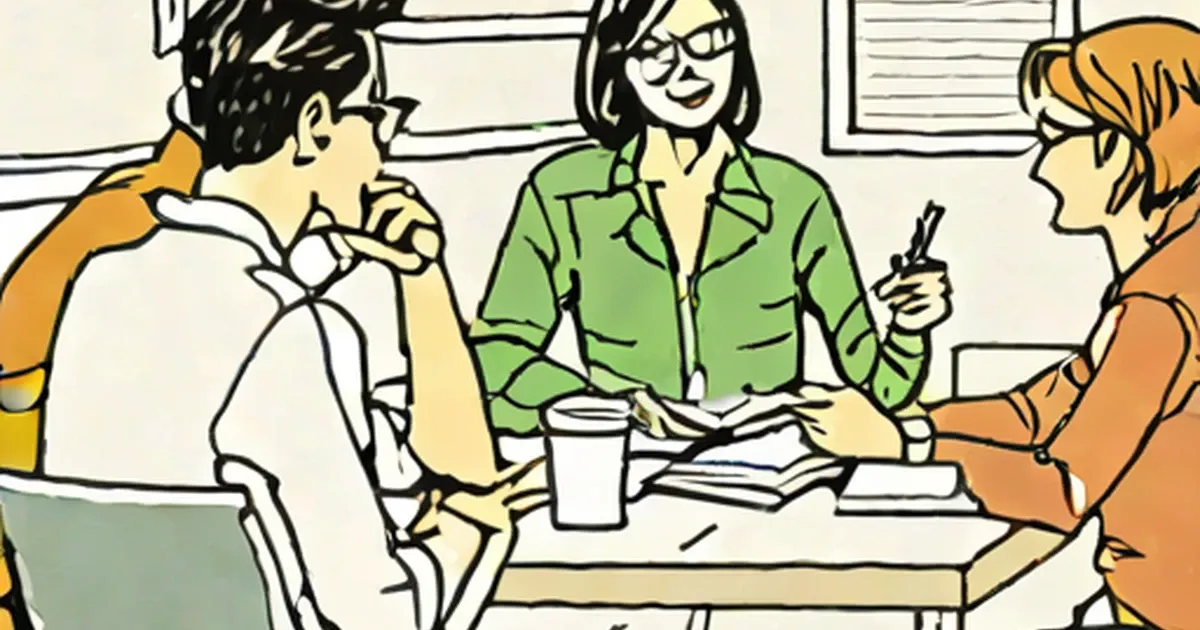 Retro illustration of women in an office meeting