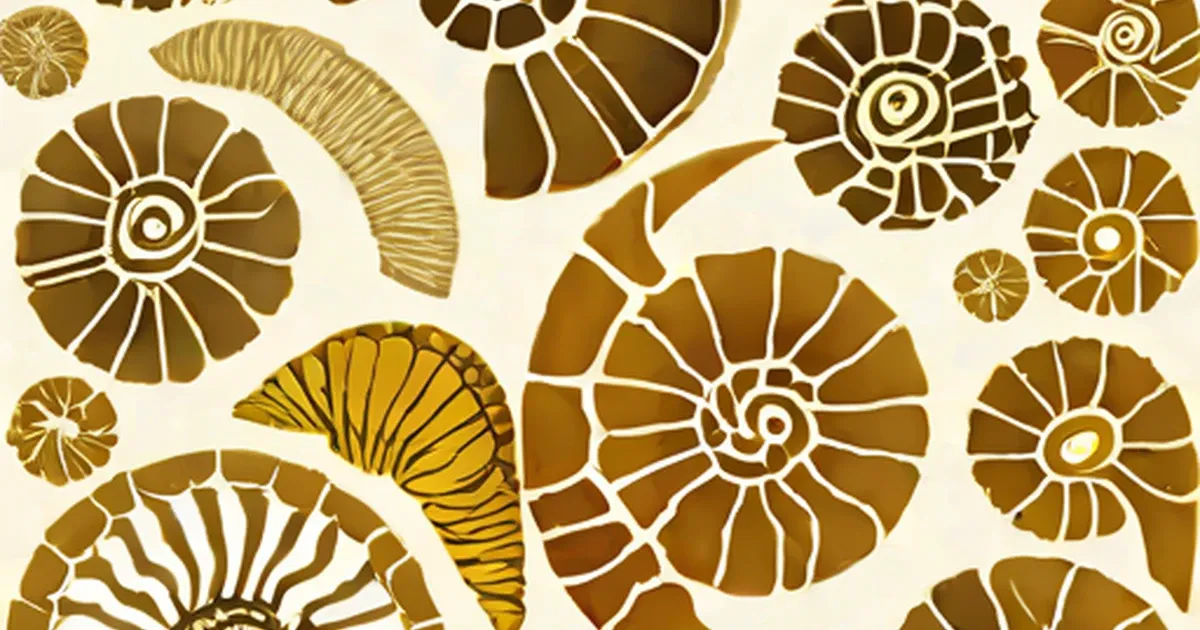 Spiral ammonite shells in shades of brown and gold