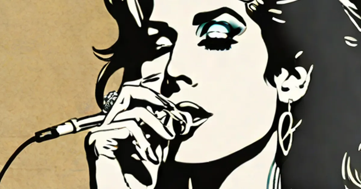 Amy Winehouse illustrated in pop-art style, smoking a cigarette