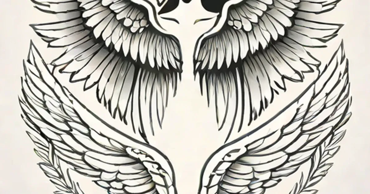 Multiple line drawings showing different styles of angel wing designs