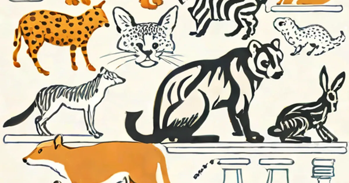 Diverse animals arranged around laboratory beakers and test tubes