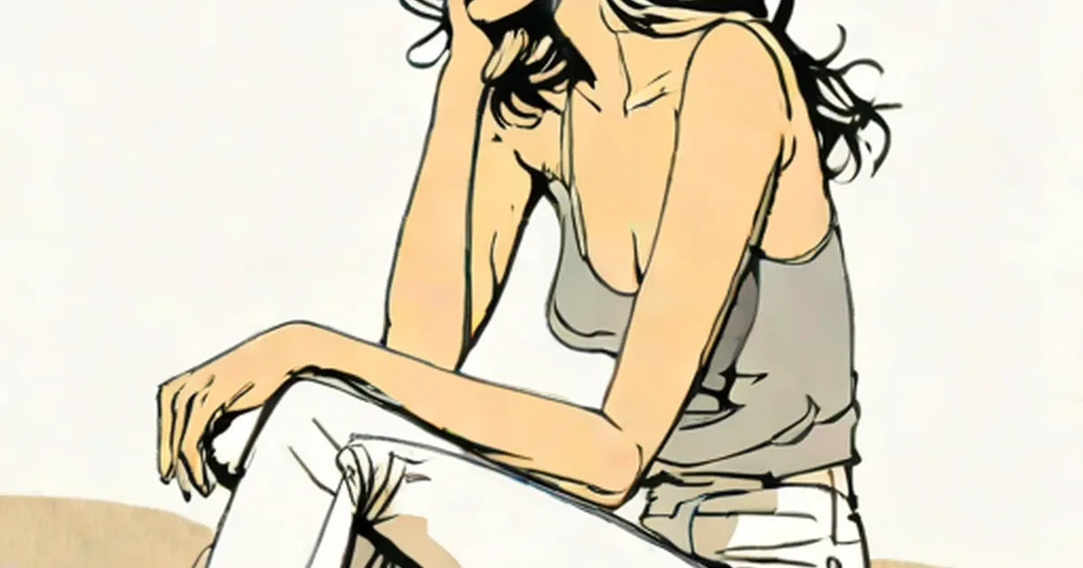 Woman in illustration looking down at her thin arm