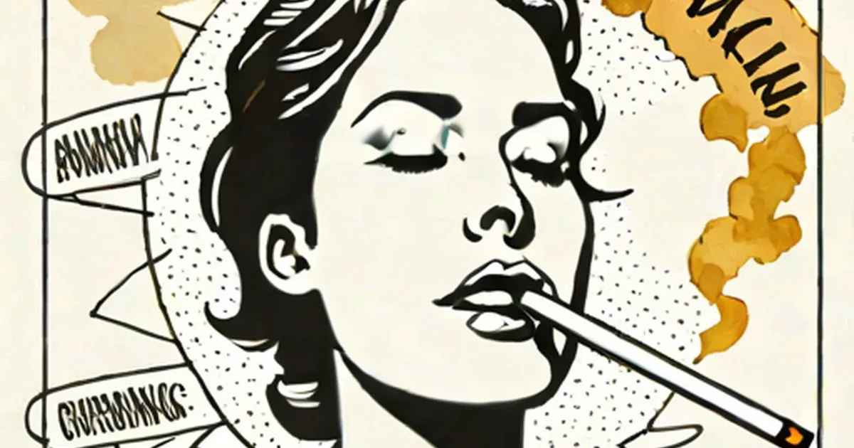 Stylized illustration of a woman smoking a cigarette