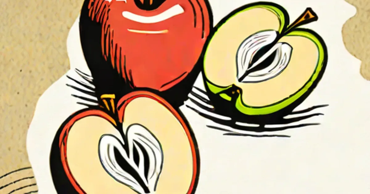 Illustrated apples in red and lime green comparing A4 and A5 processors