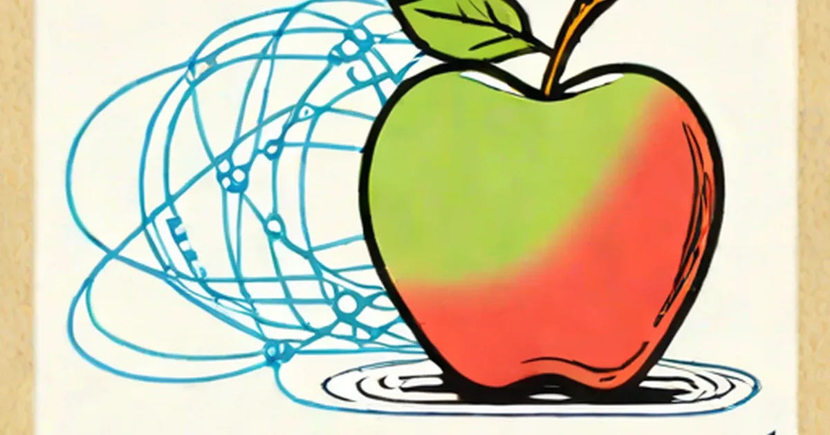Gradient apple and blue wireframe globe illustration