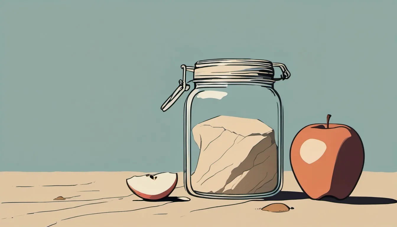 Illustration of an apple cider vinegar jar, an hourglass, and a toenail shape symbolizing a slow, uncertain treatment