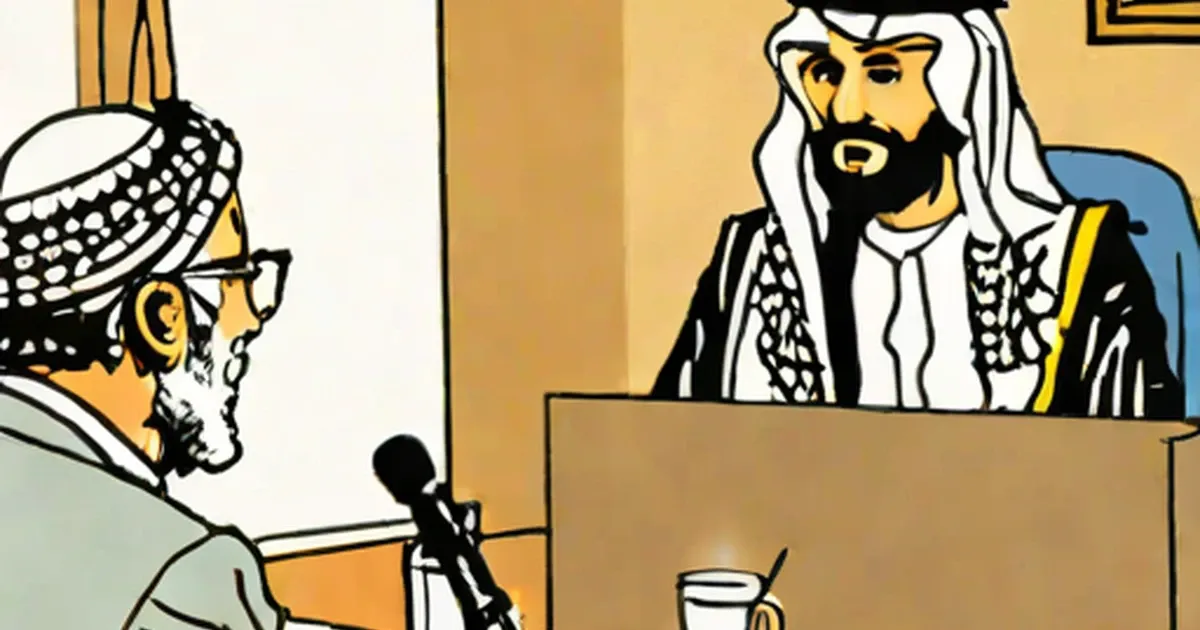 Cartoon depicting Arafat during a television interview broadcast