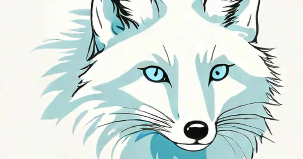 Illustrated arctic fox with light blue fur and bright blue eyes