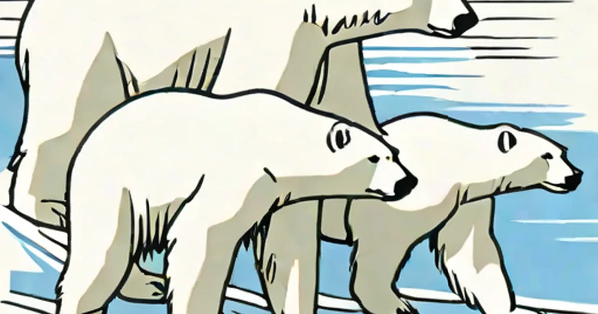 Two polar bears shown in a stylized illustration against a blue background