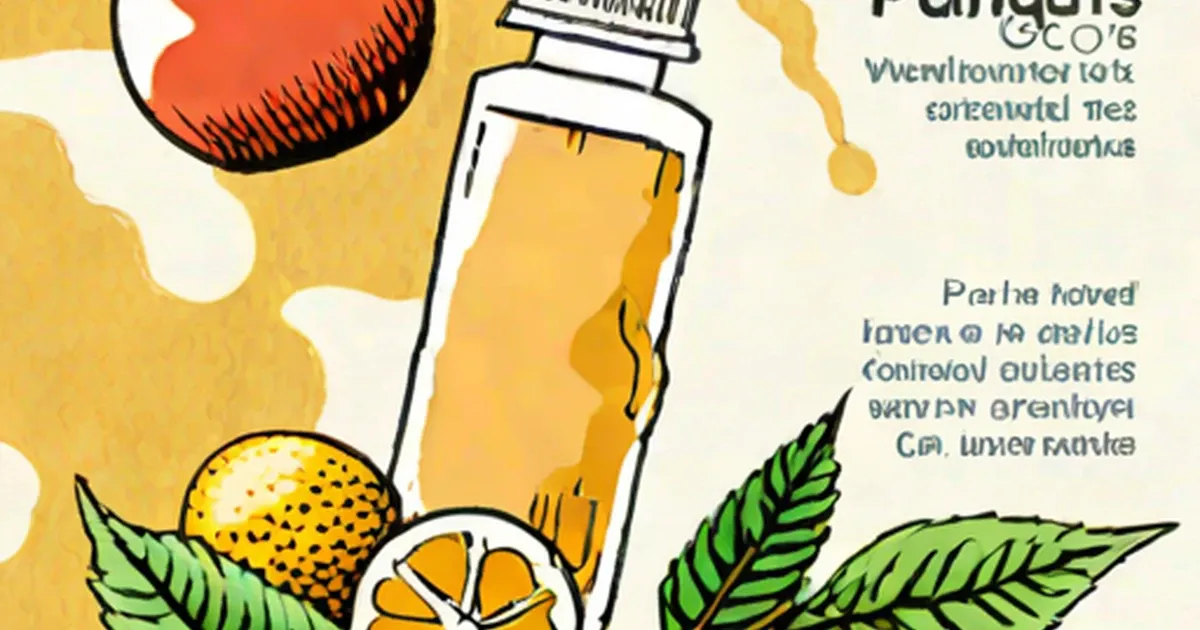 Bottle of potassium sorbate preservative with lemon, berries, and herbs
