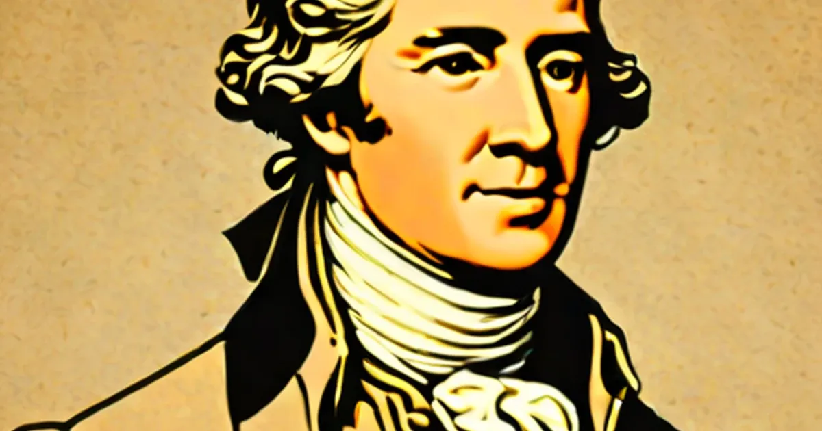 Portrait illustration of Alexander Hamilton in formal 18th-century dress