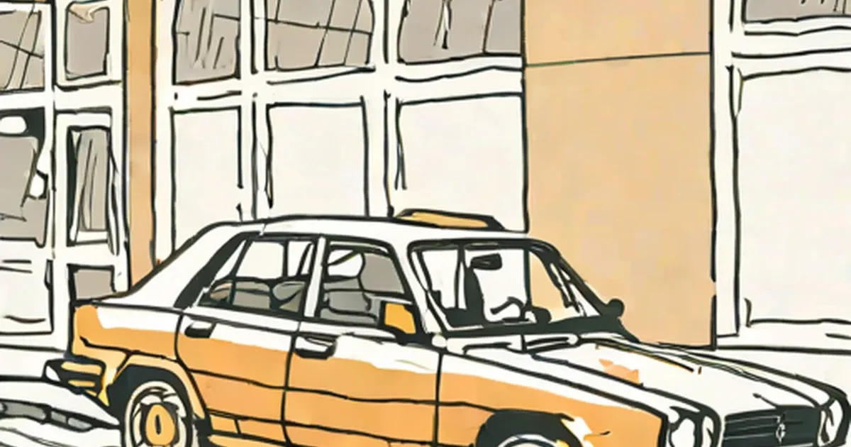 Two-tone orange and white car parked on a city street