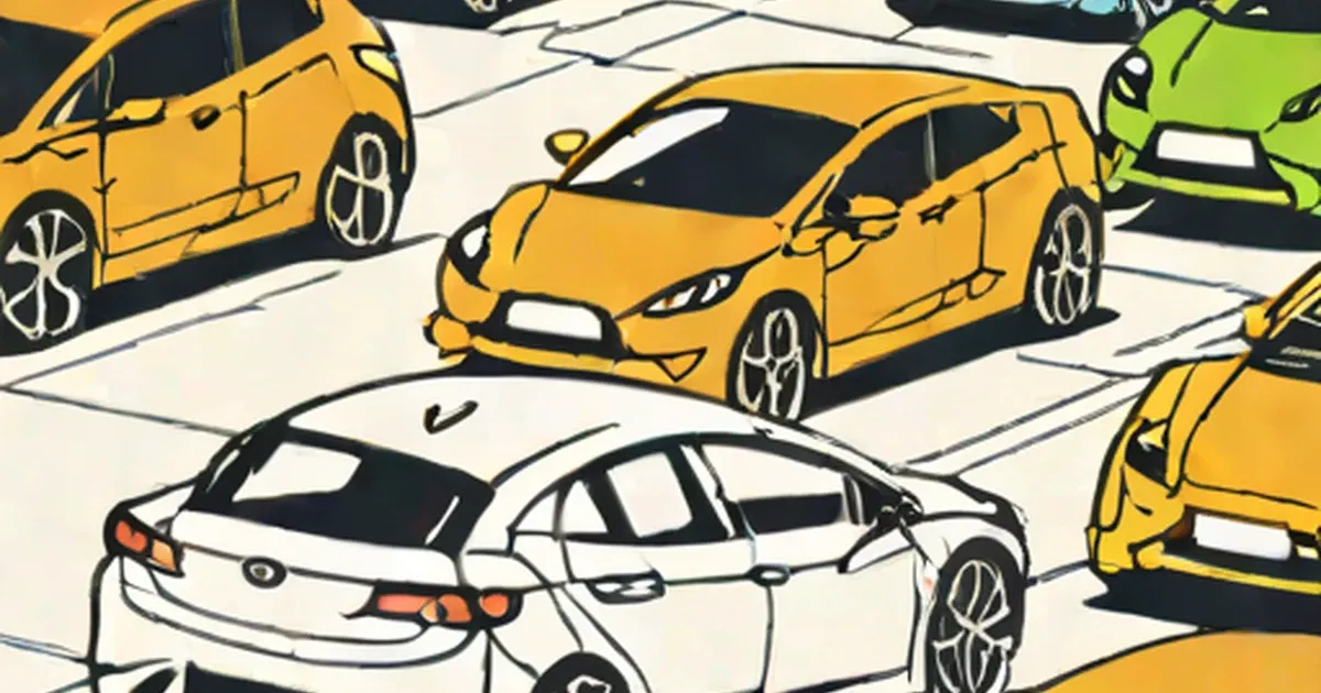 Colorful electric vehicles illustrated in a parking lot