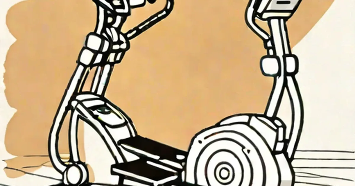 Line-art illustration of an elliptical machine shown in profile view