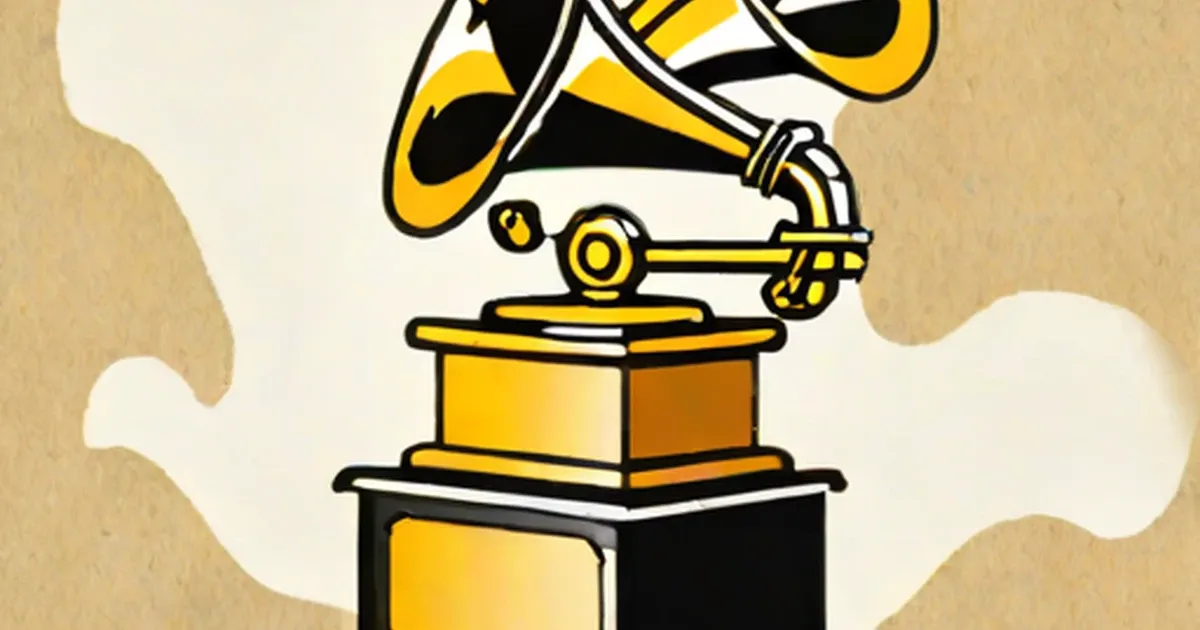 Gold gramophone trophy mounted on a black pedestal