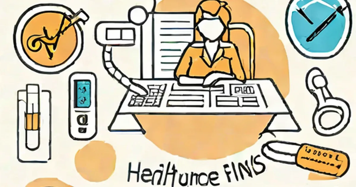 Healthcare professional at a desk surrounded by medical examination icons