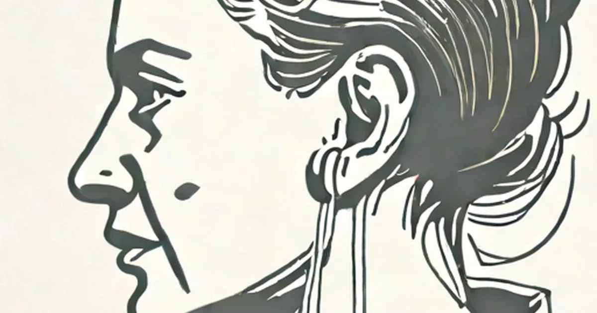 Illustration of sound waves approaching a person’s ear in profile