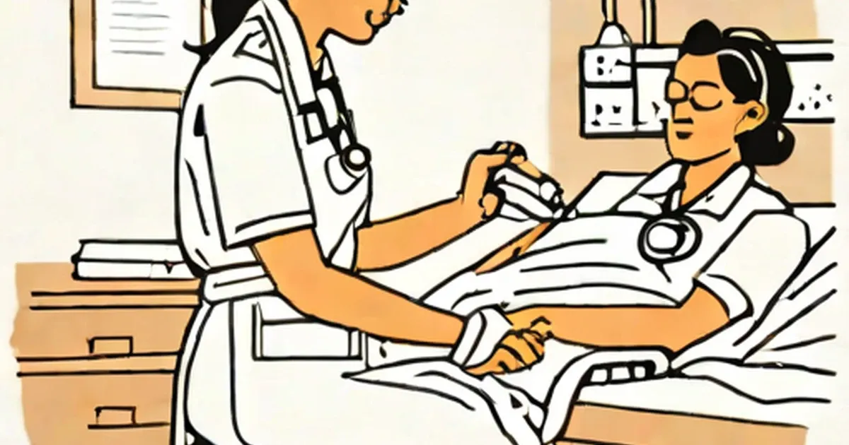 Nurse examines a patient using a stethoscope in a clinical setting