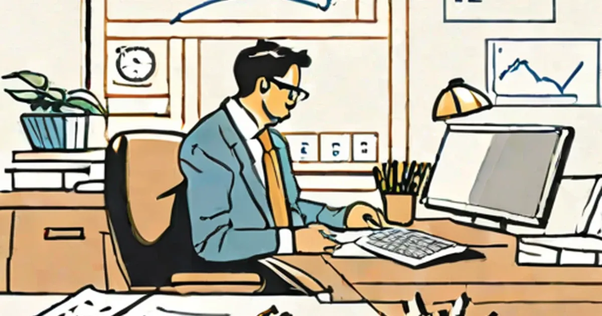 Businessman reviewing financial charts at his office desk