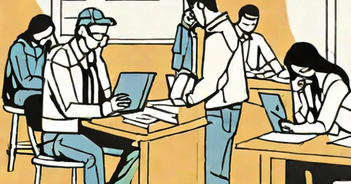Job interviews underway between applicants and hiring staff at desks