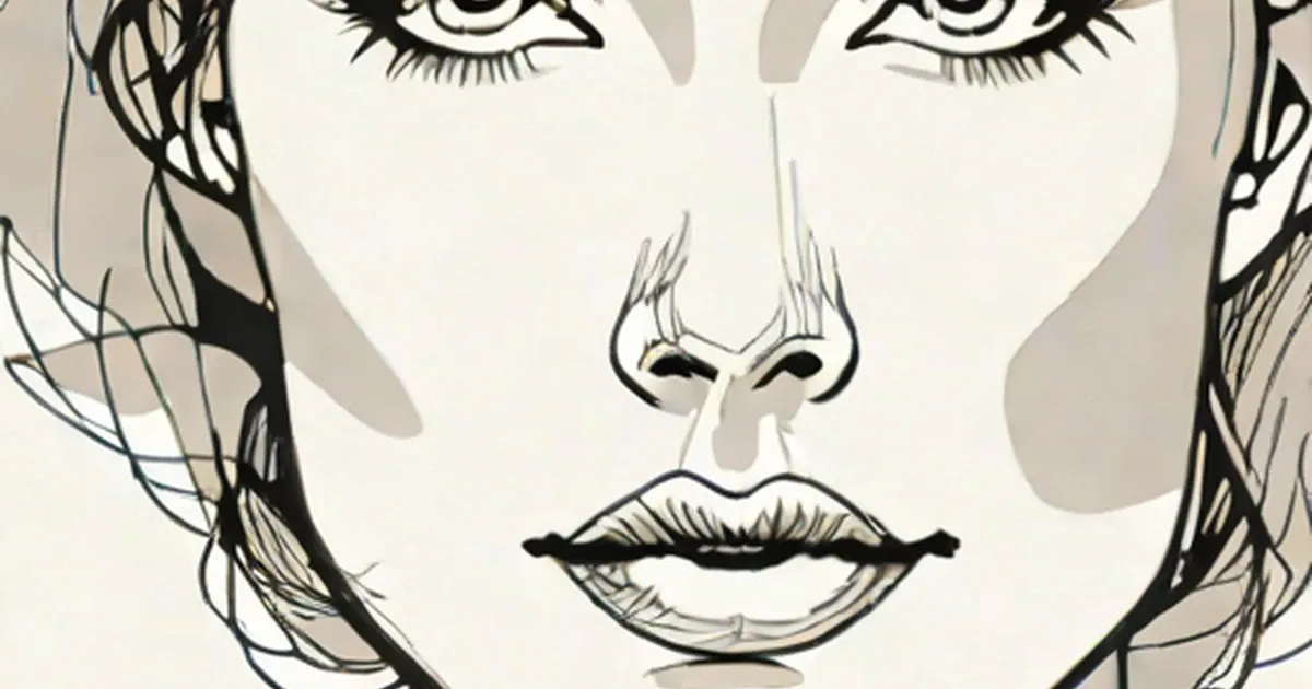 Stylized illustration emphasizing eyes with long lashes, nose, and full lips