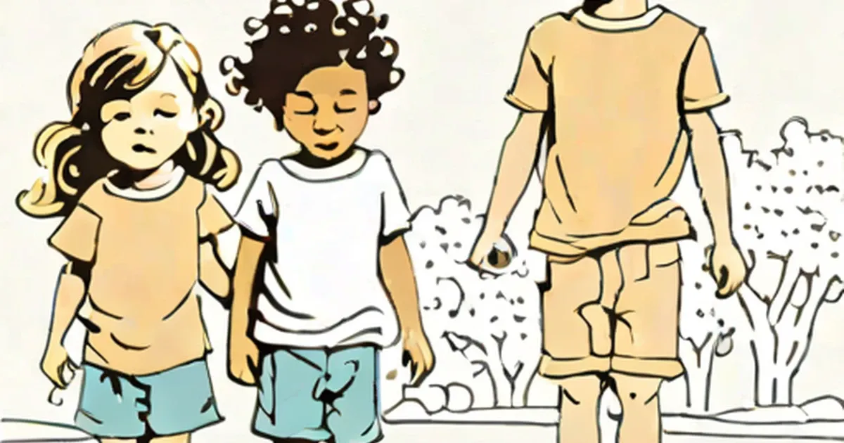 Three illustrated children at different ages showing size progression