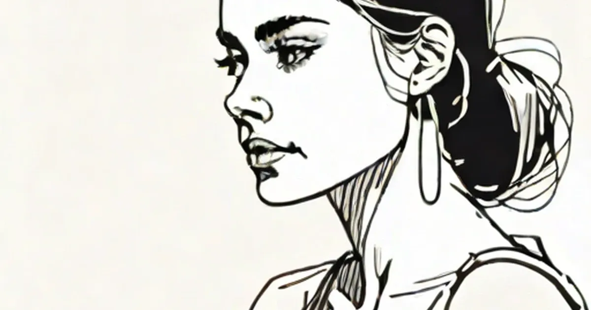 Woman’s face shown in profile with black line art