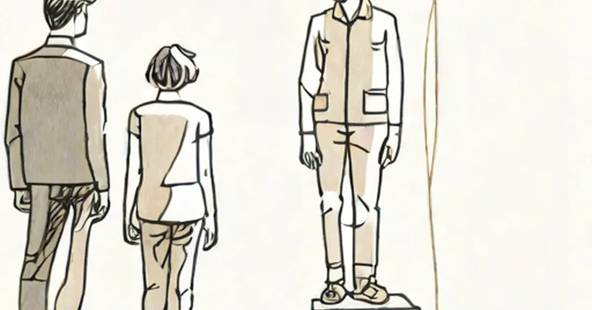 Three illustrated figures standing at different heights