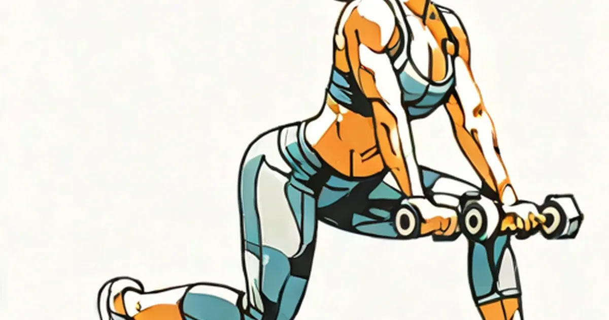 Anatomical figure performing a dumbbell lunge with muscle groups highlighted