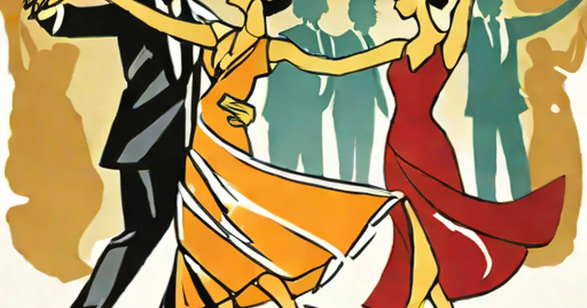 Formally dressed couples performing various ballroom dance styles together