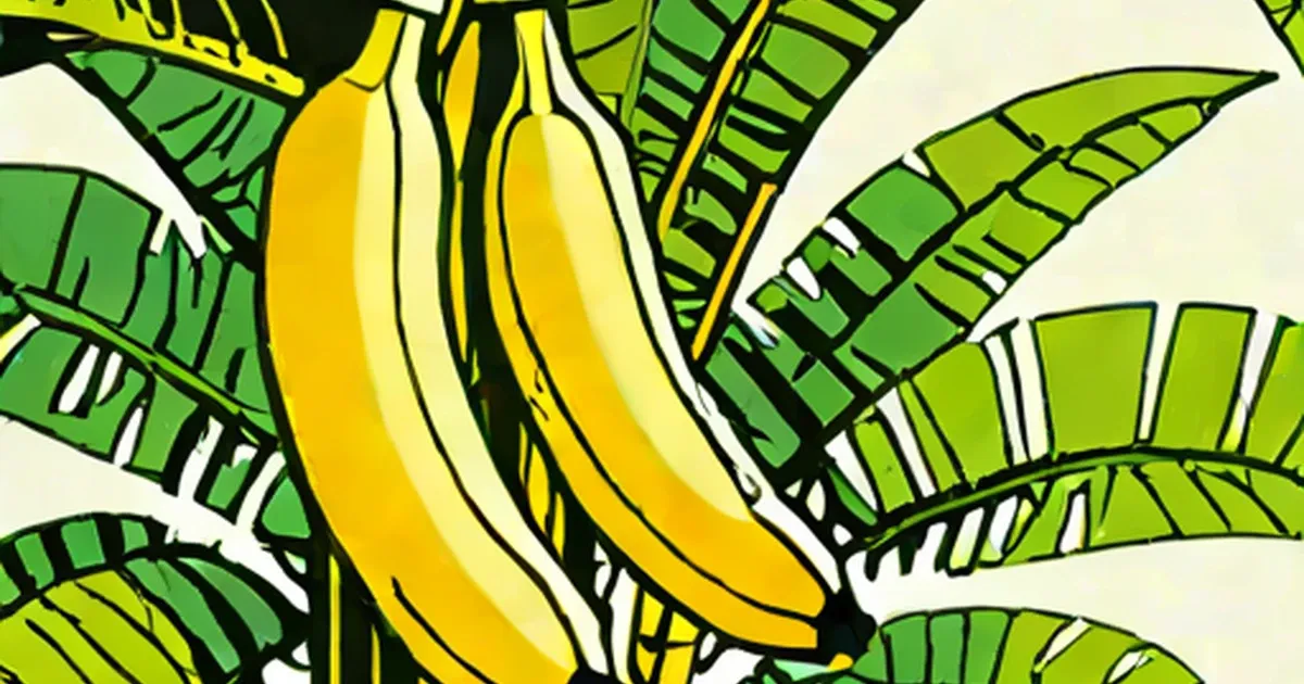 Bunch of yellow bananas on a banana plant with green leaves