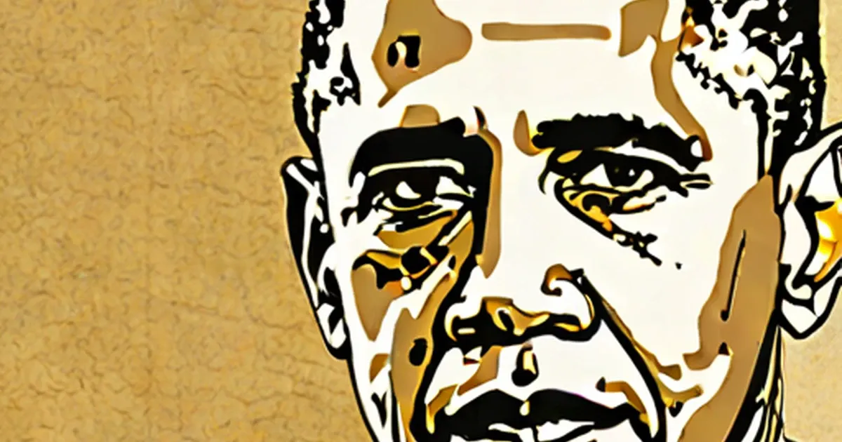 Stylized portrait of Barack Obama in gold and black pop art style