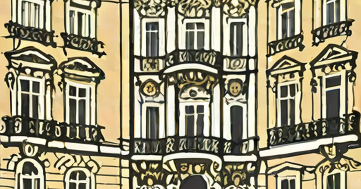 Ornate building facade with wrought-iron balconies and sculpted architectural details
