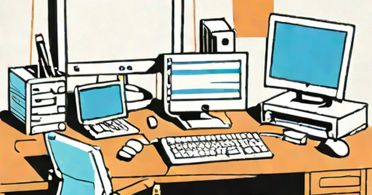 Multi-computer workstation setup with desktop tower, laptop, and monitors