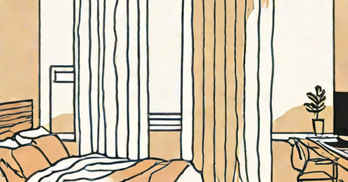 Striped curtains hang at a bedroom window