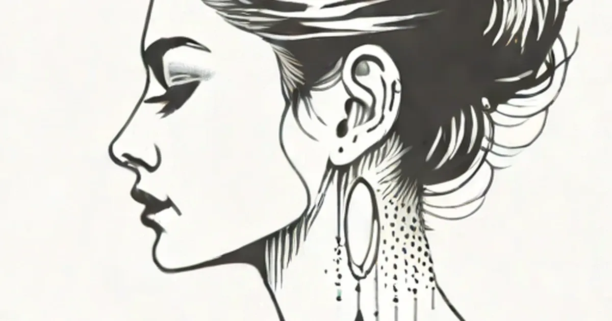 Woman in profile with a flowing-line tattoo design behind her ear