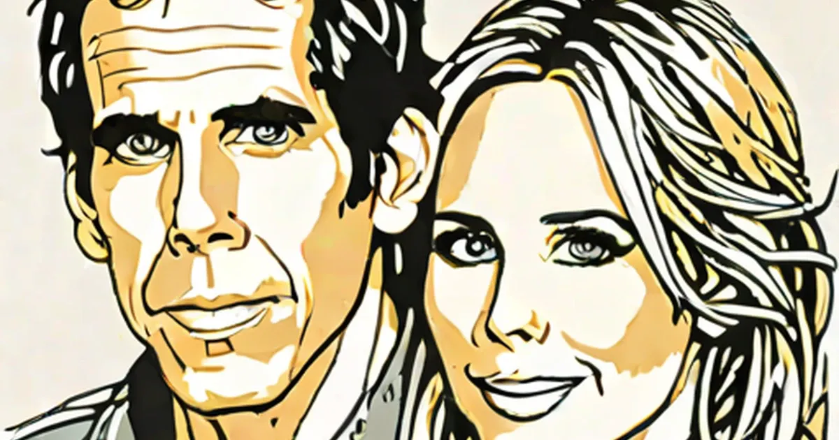 Illustrated portrait of Ben Stiller and Christine Taylor