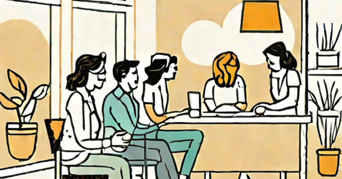 People laughing together at an office table