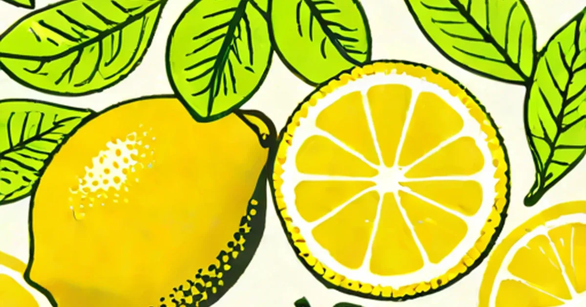 Whole and sliced yellow lemons with leaves