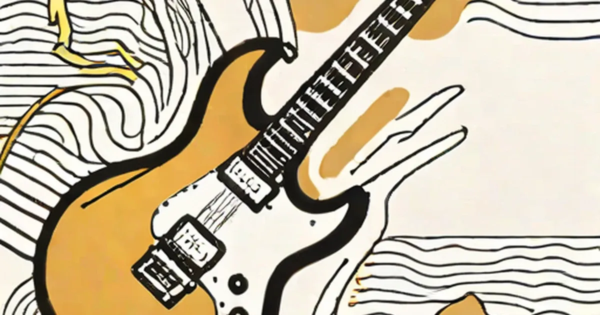 Yellow electric guitar illustration with abstract line patterns
