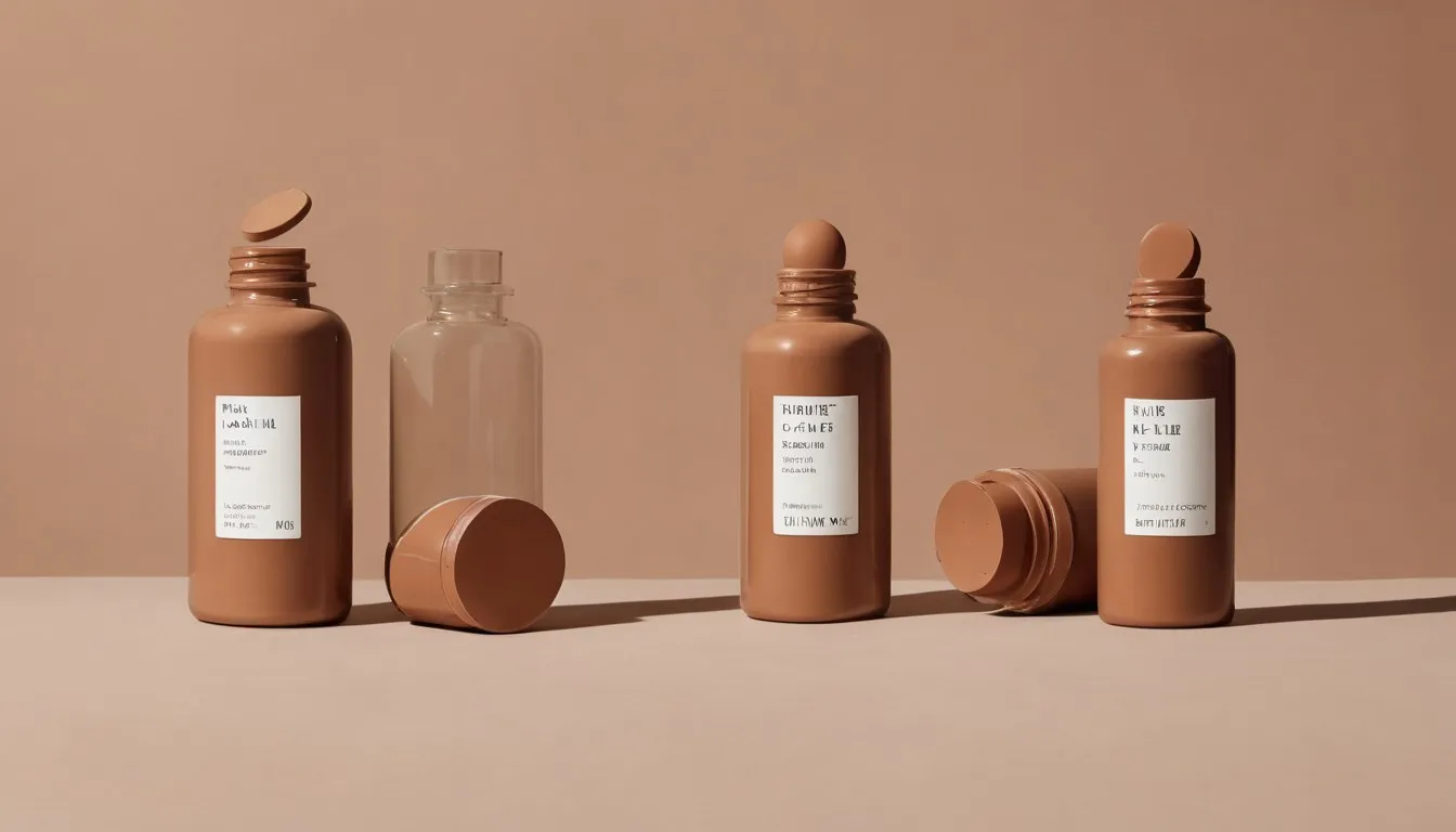 Three supplement bottles with scattered capsules, one bearing a certification seal, arranged as a still life