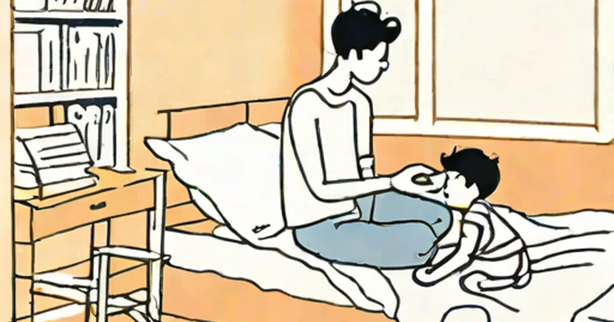 Pregnant woman and young child sitting together on a bed